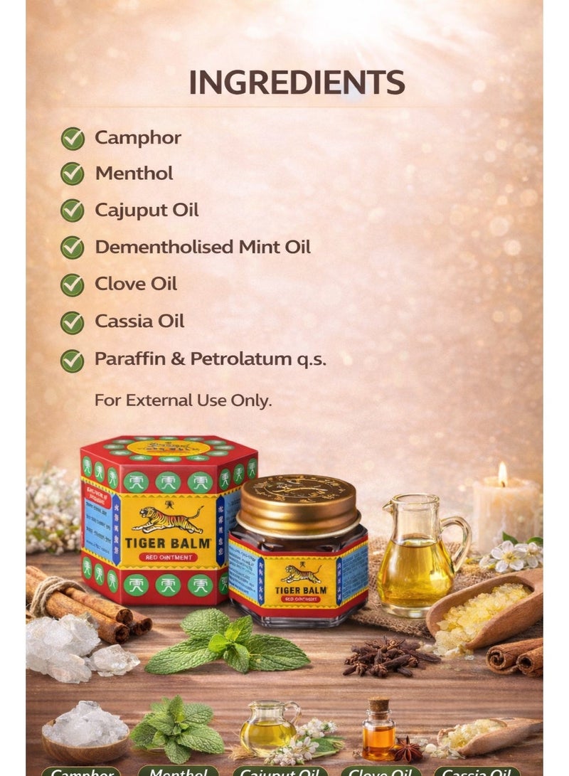 مرهم تايجر بالم الأحمر قوة إضافية 10 جم – عبوة من 6 | تخفيف سريع لآلام المفاصل والتهاب المفاصل | تركيبة عشبية دافئة بالكافور والمنثول - Image 5